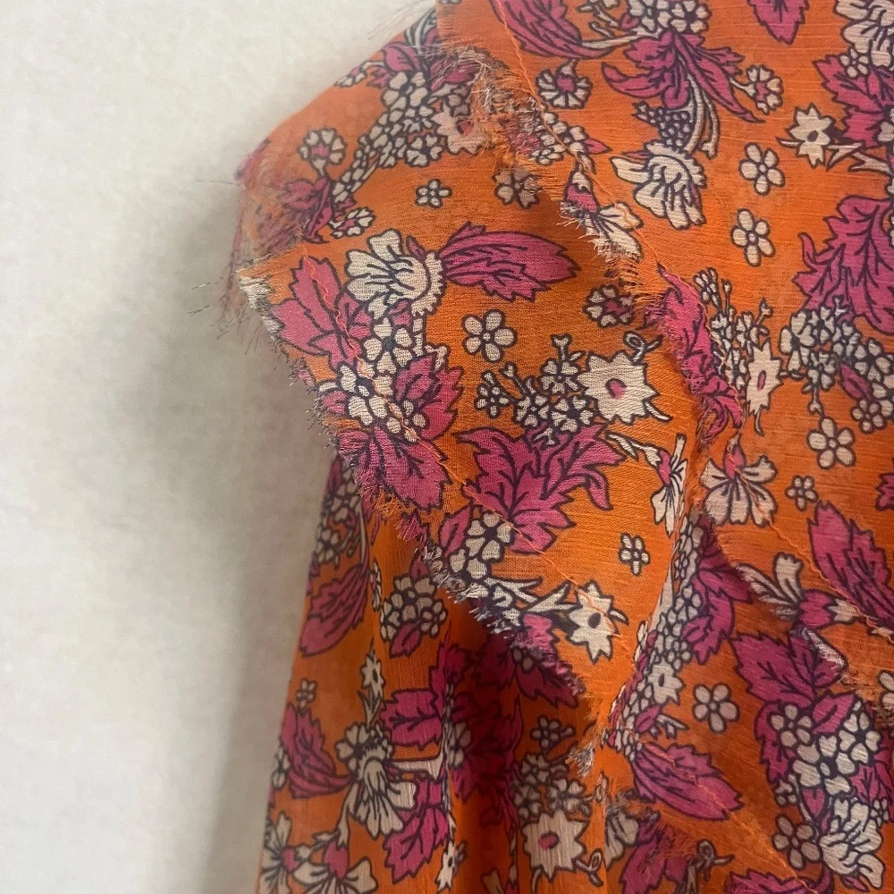 Free People Orange Floral Sheer Ruffle Boho Blouse Medium - Picture 4 of 7